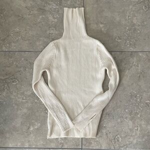 Cream Ribbed Turtleneck Sweater